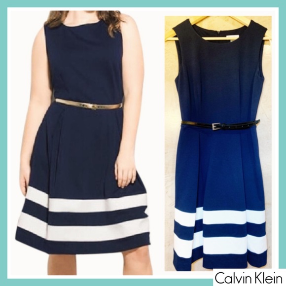 Calvin Klein Dresses & Skirts - Calvin Klein Navy Blue /White A-Line Pleated Dress